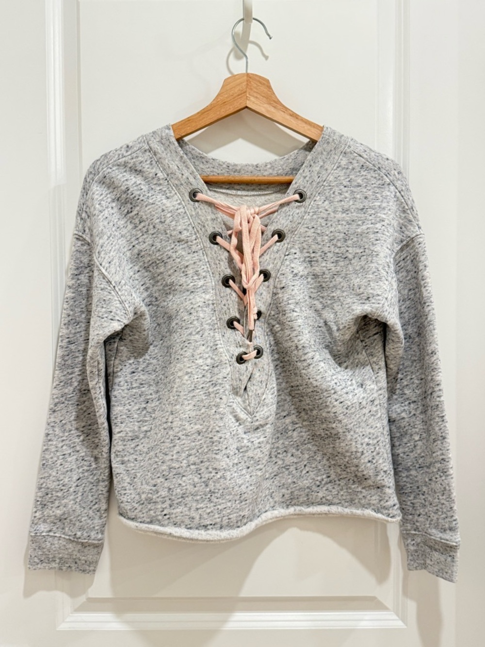 Abercrombie & Fitch Lace-Up Back Sweatshirt Gray Pink XS